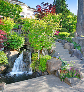 Image of background with stairs and waterfall